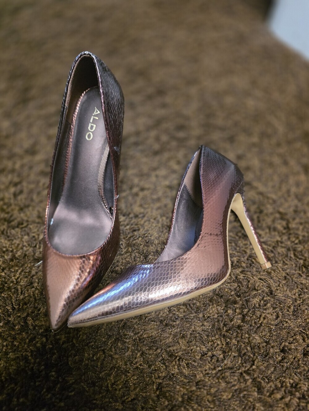ALDO Metallic Brown Snakeskin Pointed-Toe Stiletto Heels